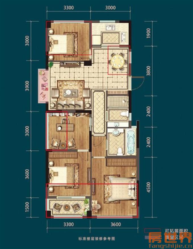 郡望府90方a户型四房两厅两卫(装修后)