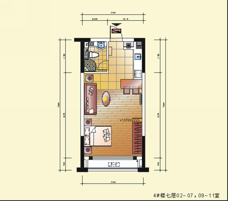 单身公寓七层户型图1室1厅1卫1厨 56.00㎡